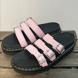 Dr. Martens Pink Blaire Slide Triple-Strap Buckle Women's Platform Sandals
